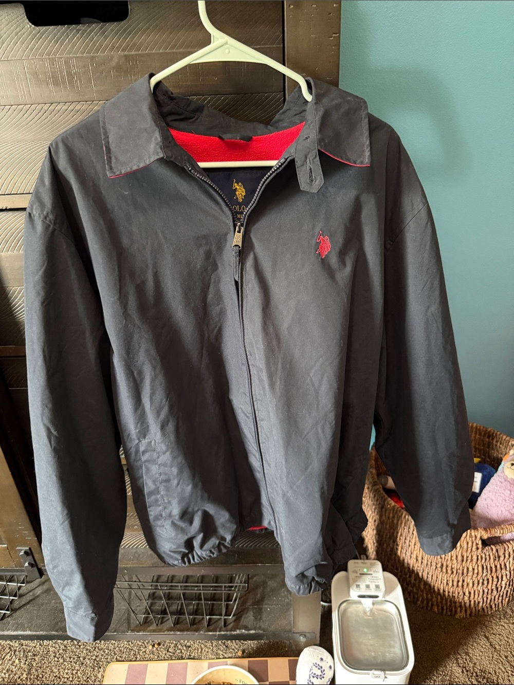 Polo by Ralph Lauren Black Bomber Jacket with Red Logo
